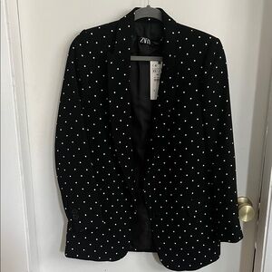 NWT Zara Black and White Polka Dot Blazer